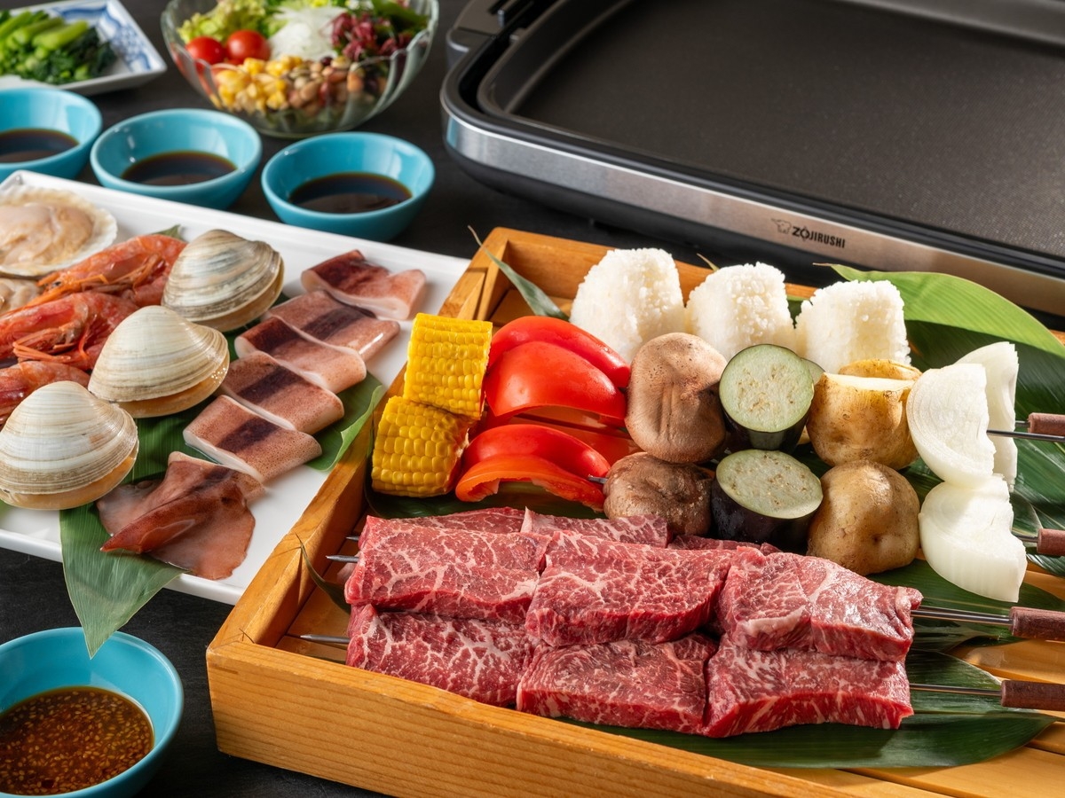 【専用BBQグリル付/黒毛和牛と海の幸】温泉付きコテージで贅沢BBQプラン！