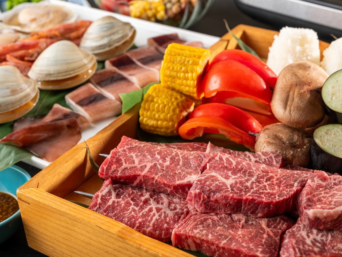 【専用BBQグリル付/黒毛和牛と海の幸】温泉付きコテージで贅沢BBQプラン！