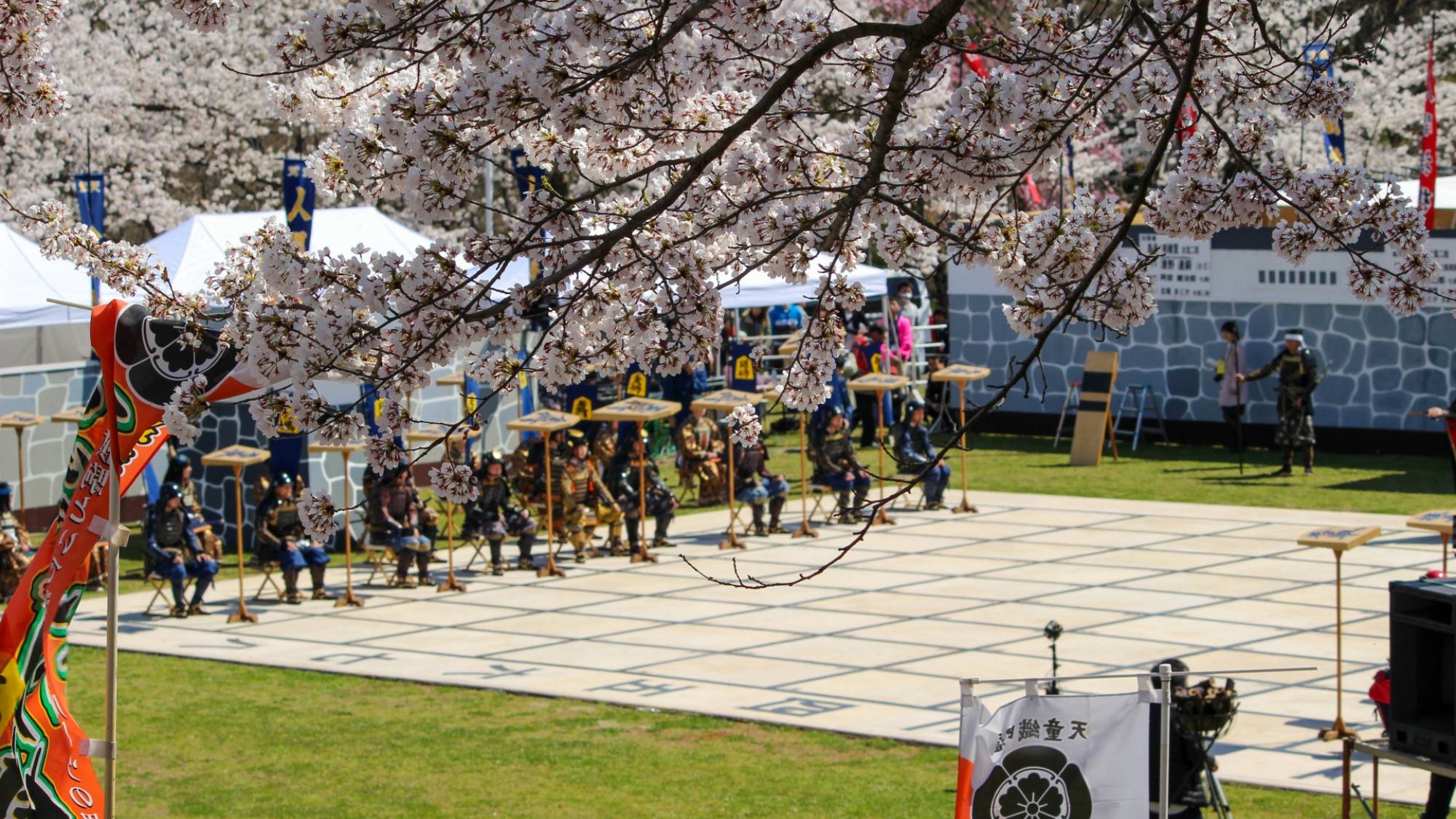 天童の春を彩る「人間将棋」は当館よりお車で約20分の舞鶴山山頂広場で開催されます