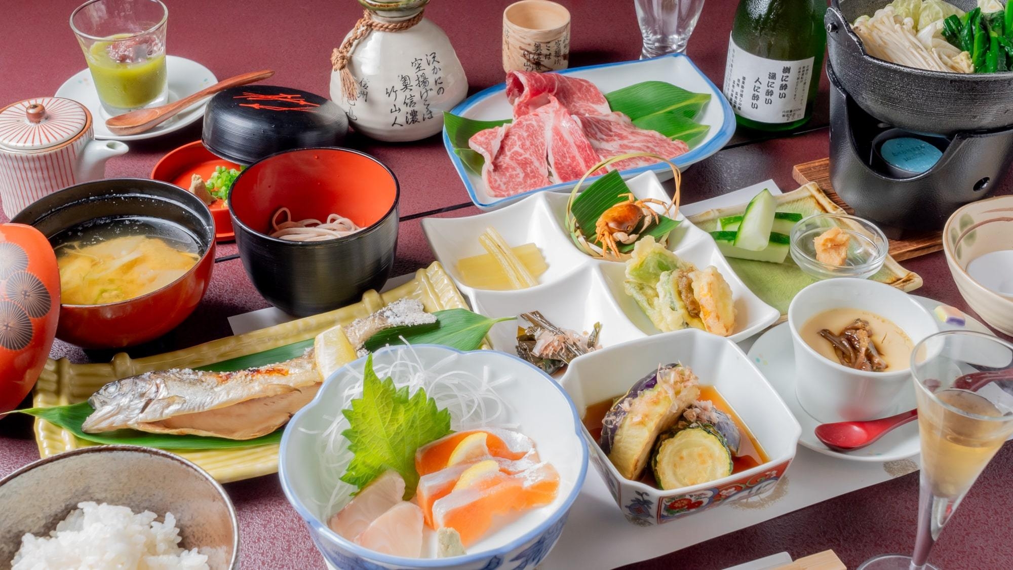 【信州プレミアム牛の鍋付き創作和会席／2食付】温泉遺産認定「五色の湯」源泉かけ流し！【貸切風呂無料】