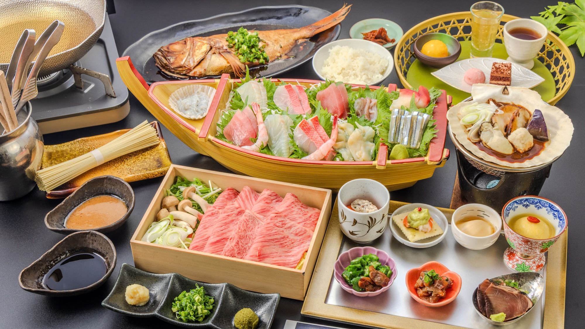 舟盛り付グルメご夕食（一例）