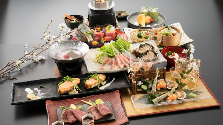 【春のプレミア会席プラン】【夕朝２食付】銘酒・新政(あらまさ) も楽しめる味覚の饗宴