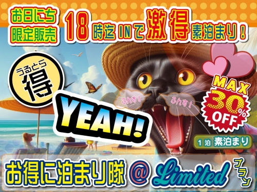 【条件クリアで大特価】 格安素泊まり！１８時迄ＩＮで『お得に泊まり隊＠Limitedプラン 』