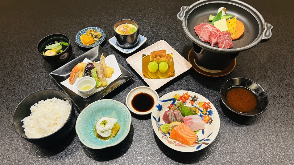 【１泊２食付】アンガス牛陶板焼と旬の野菜と海老の天婦羅もお愉しみいただける舞会席をご堪能【舞コース】