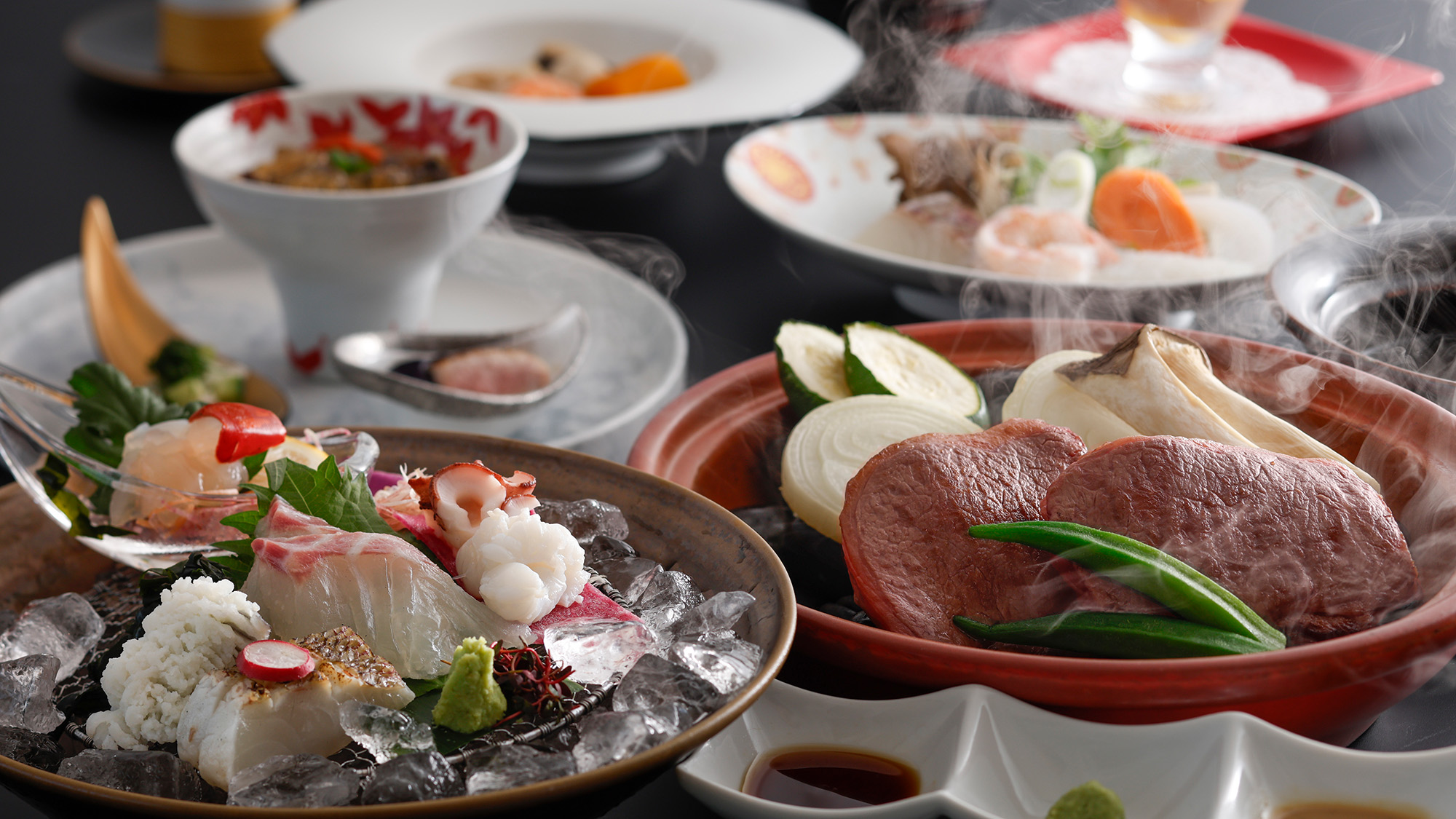 島の恵みを詰め込んだ蒼空ゲストだけの特別会席(お部屋食イメージ)