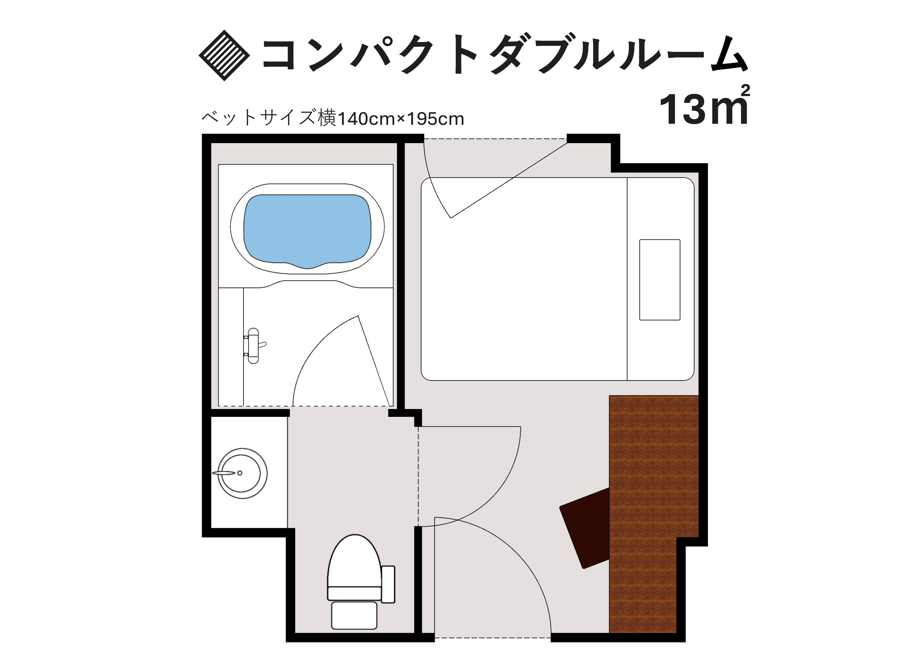 ◆コンパクトダブルルーム(シモンズ製140cm、YOUTUBE視聴可　32型スマートTV、ユニットバ