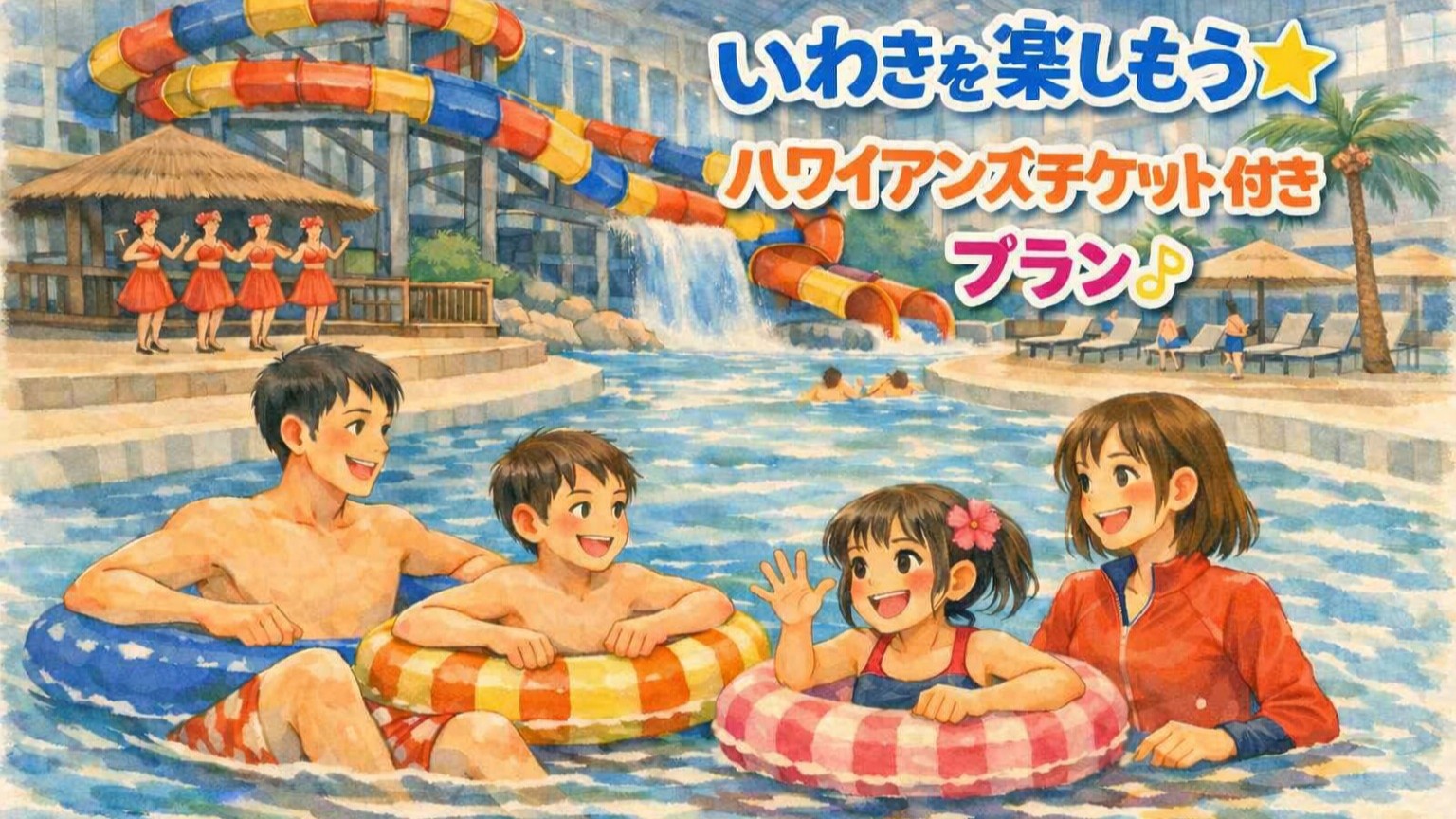 【常夏のハワイへＧＯ！】スパリゾートハワイアンズ２日分チケット付プラン♪無料朝食バイキング♪