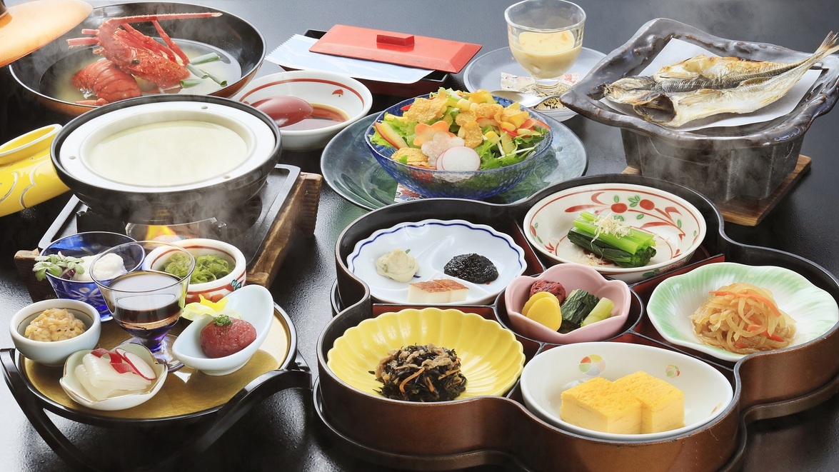 【お料理グレードアップ】伊勢海老＆選べる鮑orステーキ☆豪華食材をふんだんに使用！