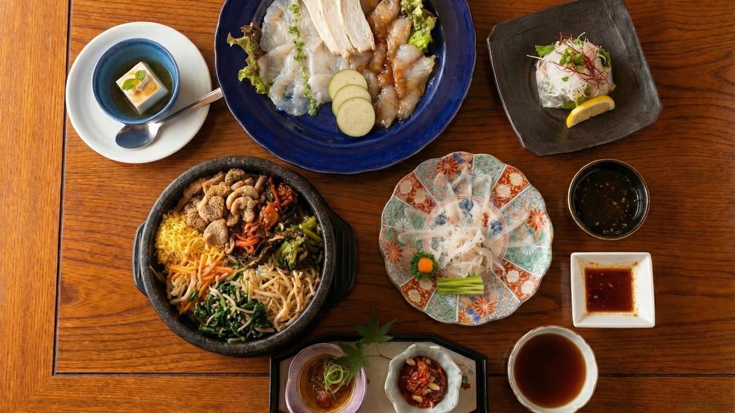◆ビビンバ×真ふぐの焼肉風仕立て◆《館内利用券》〜”韓国料理”×”ふぐ”の新体験〜【家族風呂無料】