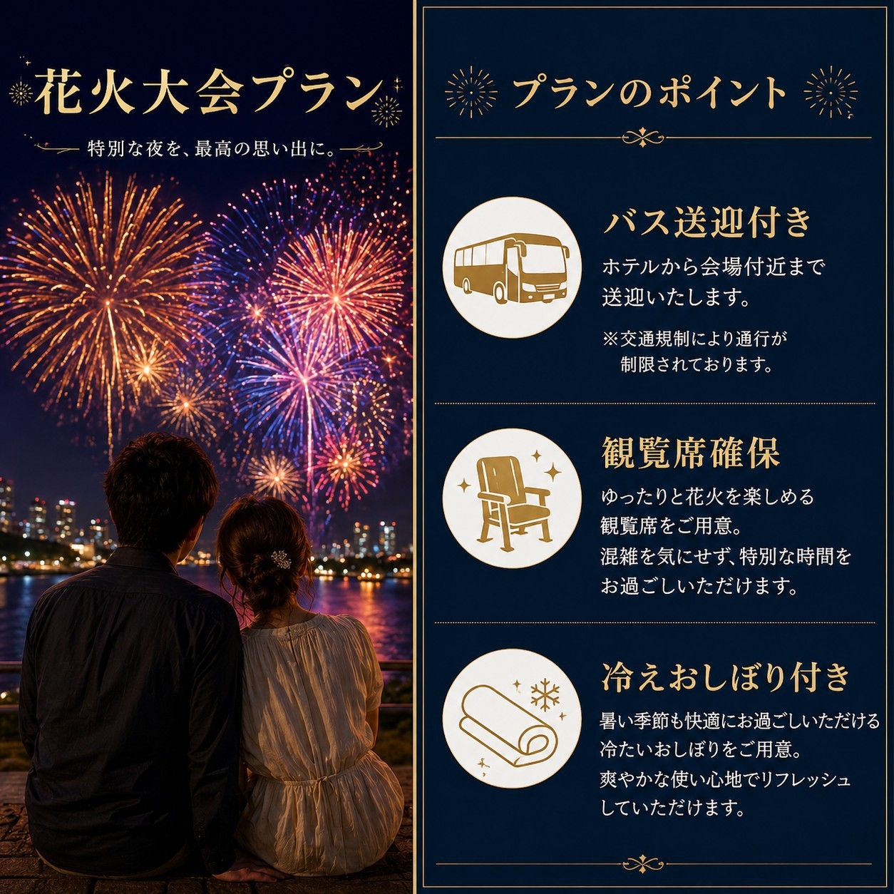 【席確約×送迎付き】☆ストレスフリーで楽しむ花火大会席付き（※朝食付き）プラン☆