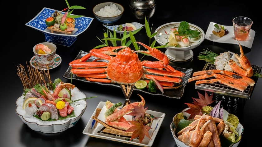 【蟹尽くし会席】大人お一人様につきずわい蟹約2.25杯使用◆蟹刺し・焼蟹・蟹スキ鍋で冬の味覚を堪能