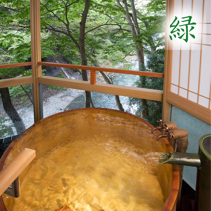 Guest room with open-air bath ◆ Calm pure Japanese-style room [green] bath
