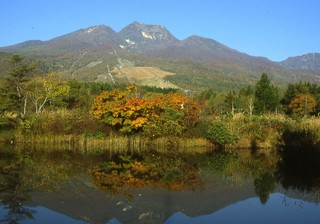 秋のいもり池と妙高山