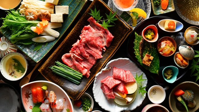 ★贅沢に豊後牛をWで味わう★豊後牛食べ比べ陶板焼き＆しゃぶしゃぶ御膳★貸切風呂無料★2食付き