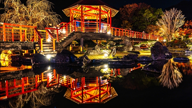 溪石園＆ひさしもみじのライトアップへGO《一泊朝食＆新米おにぎりのお夜食付き》耶馬渓の紅葉を満喫！