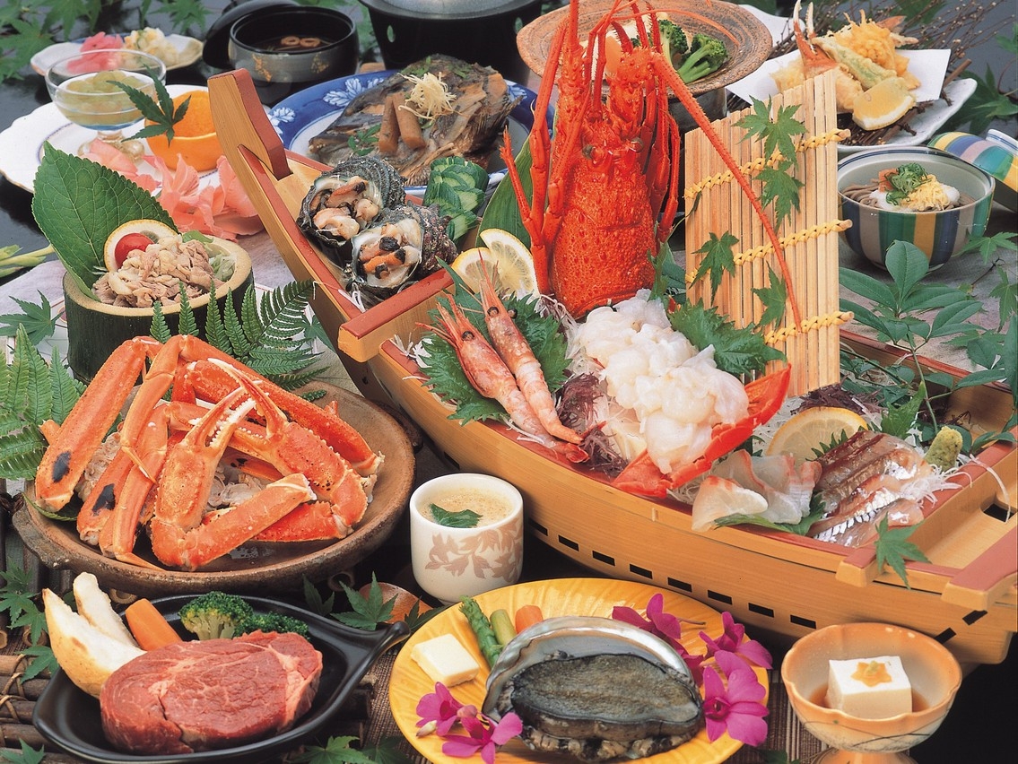 【大好評★】山陰四大グルメで大満足「伊勢海老＆活け鮑＆焼蟹＆鳥取牛フィレステーキの会席」／個室食事処