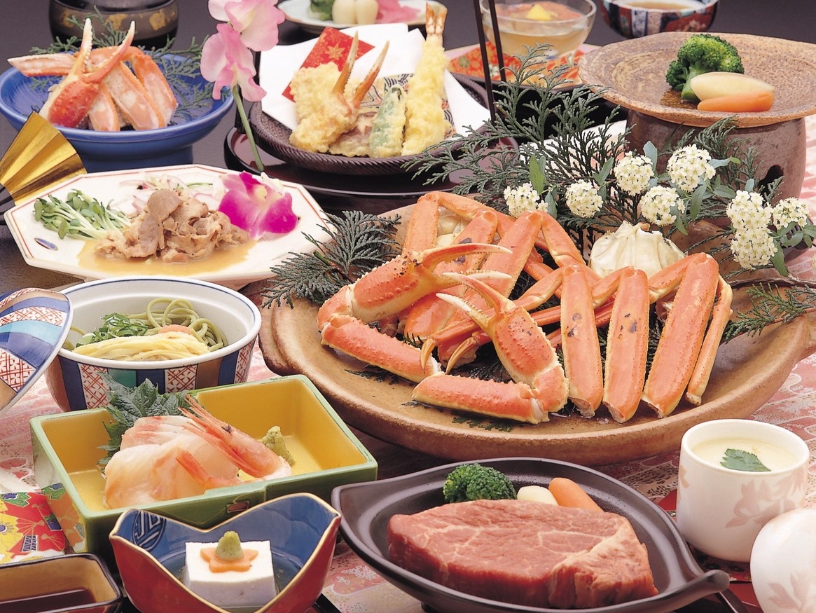 山陰の豊富な海と山の幸を堪能♪「焼蟹＆鳥取牛ステーキのWメイン会席」／個室食事処