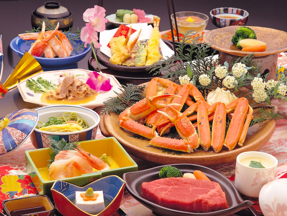 山陰の豊富な海と山の幸を堪能♪「焼蟹＆鳥取牛ステーキのWメイン会席」／個室食事処
