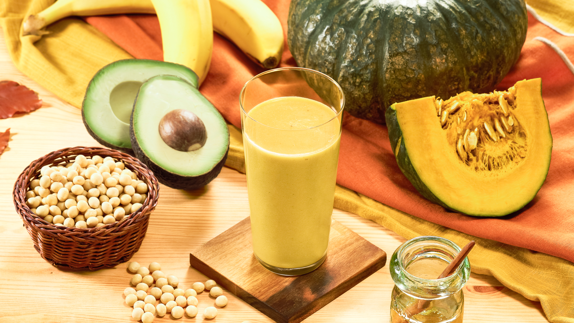 【パンプキンソイスムージー】かぼちゃのやさしい甘みとソイミルクのまろやかさが広がるほっくりスムージー