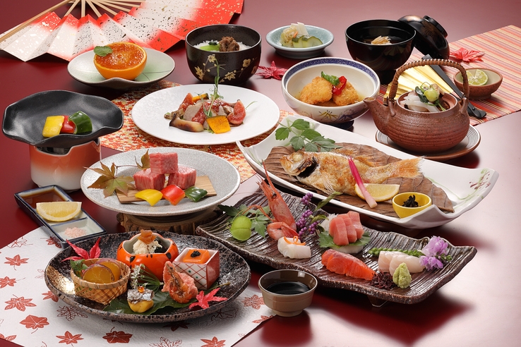 【楽天スーパーSALE】贅沢極み特選コース！のどぐろ朴葉包み焼き×島根和牛ステーキ【秋の花暦会席】