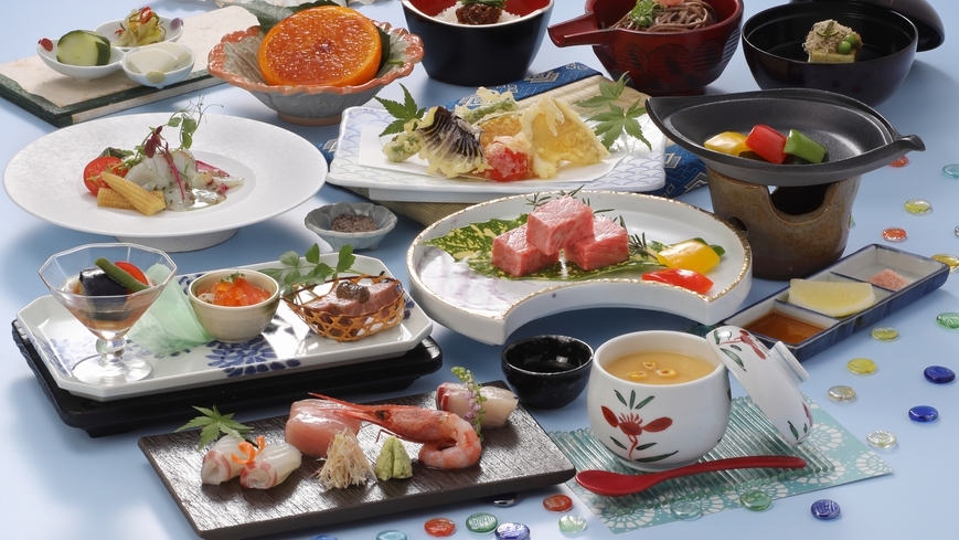 ≪料理長厳選コース≫白石家ワンランク上の逸品料理【夏の花舞会席】日本海鮮魚厳選4種×島根和牛ステーキ
