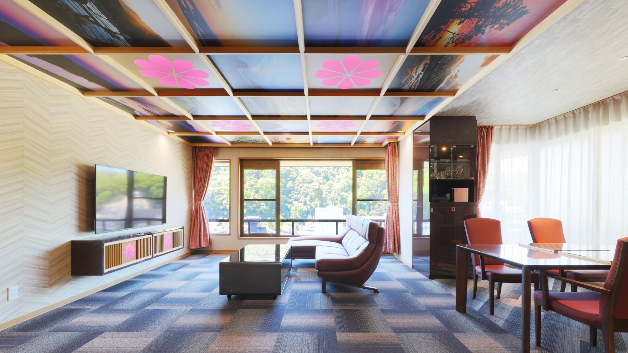 【プレミアムルーム】女将の拘りがつまったリビング！ソファーに座りスマートテーブルをご活用ください