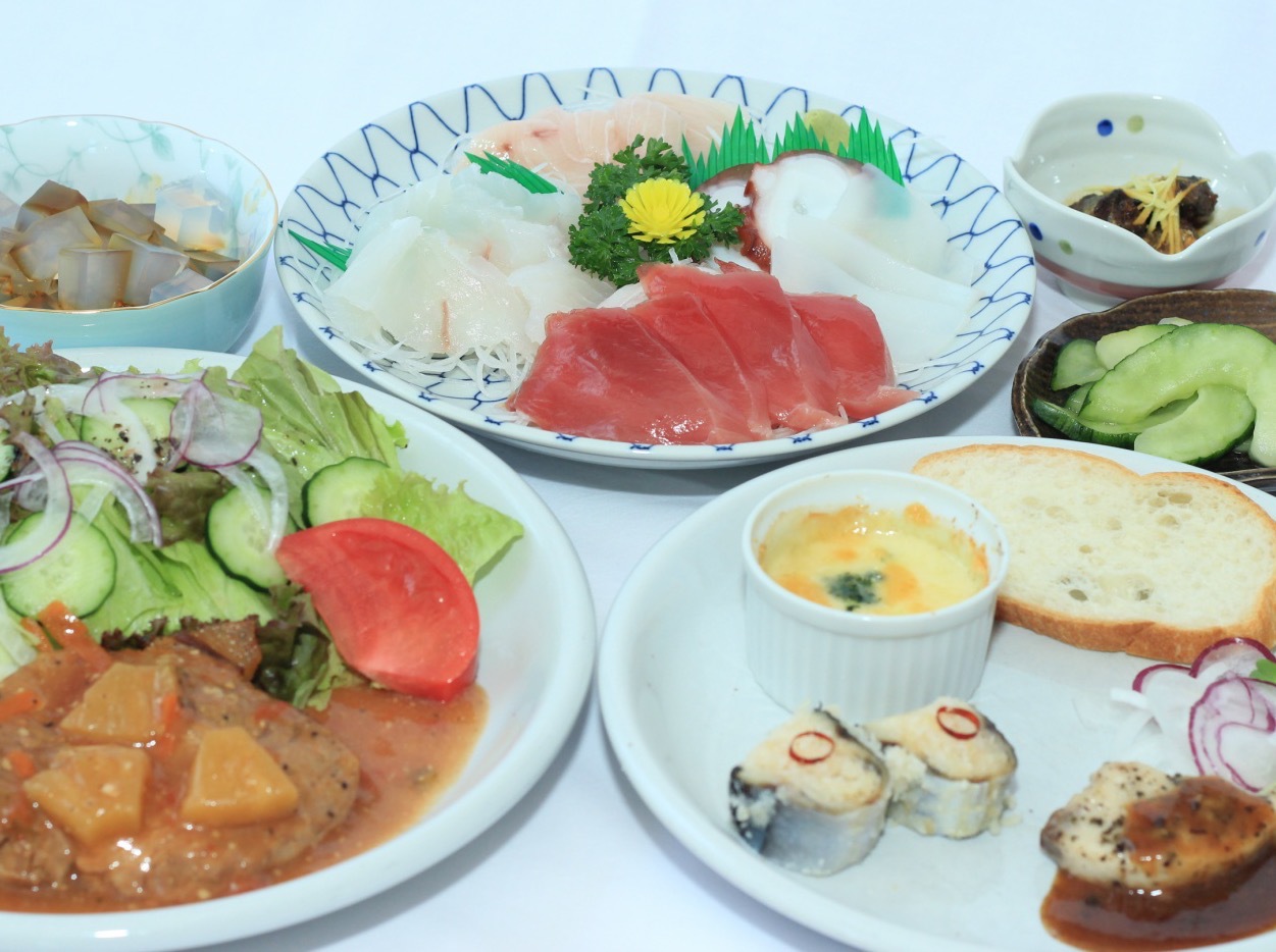 【銚子釣り金目鯛姿煮２名に１尾＆刺身盛付き】【本館】＋オードブル、千葉県産豚肉料理、地野菜