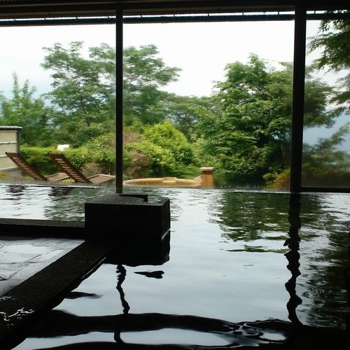 箱根外輪山を望む大浴場と美人湯と誉れの高い自家源泉の露天風呂