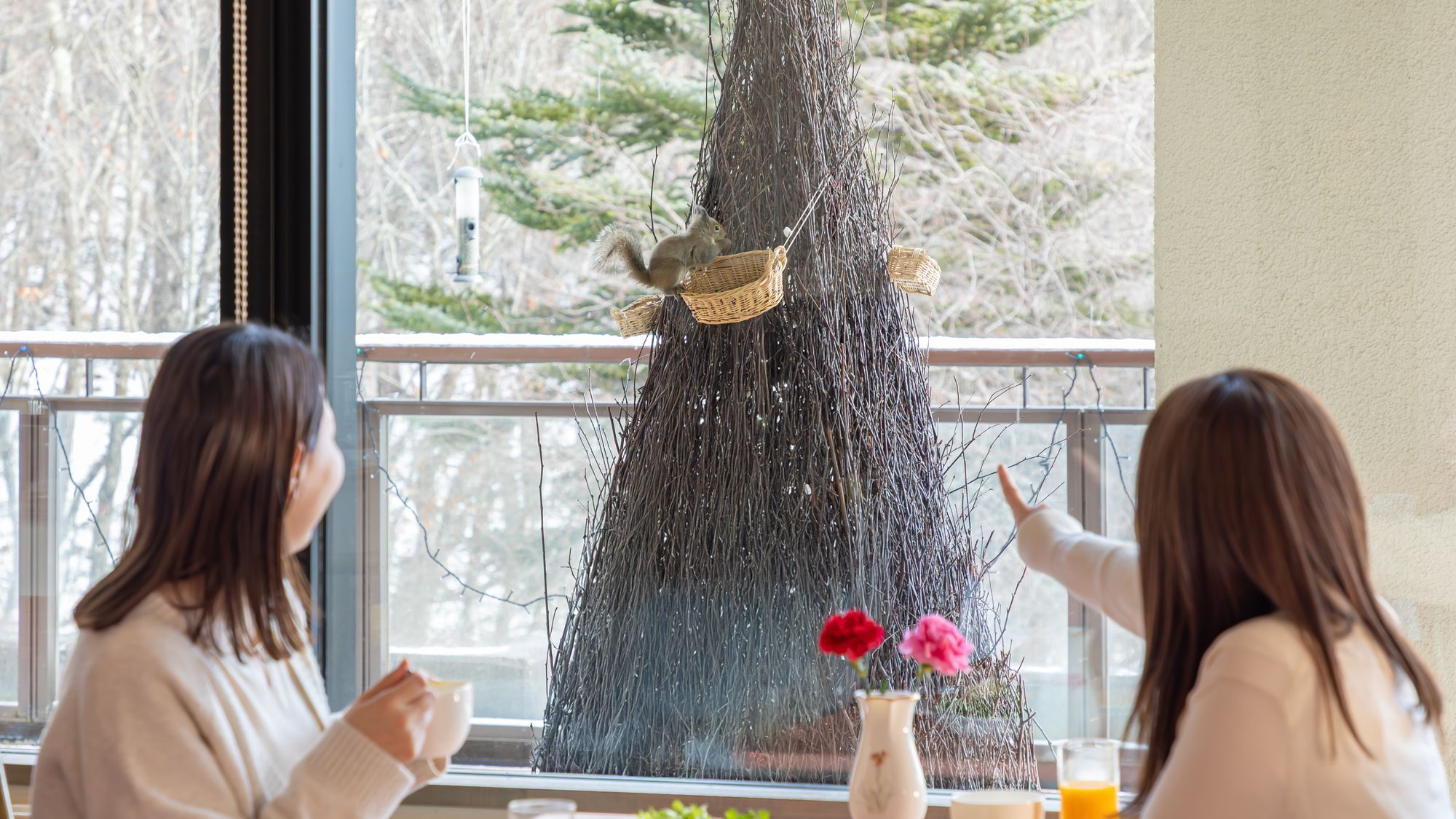 朝食イメージ（冬） ～レストランの窓先にリスが訪問♪