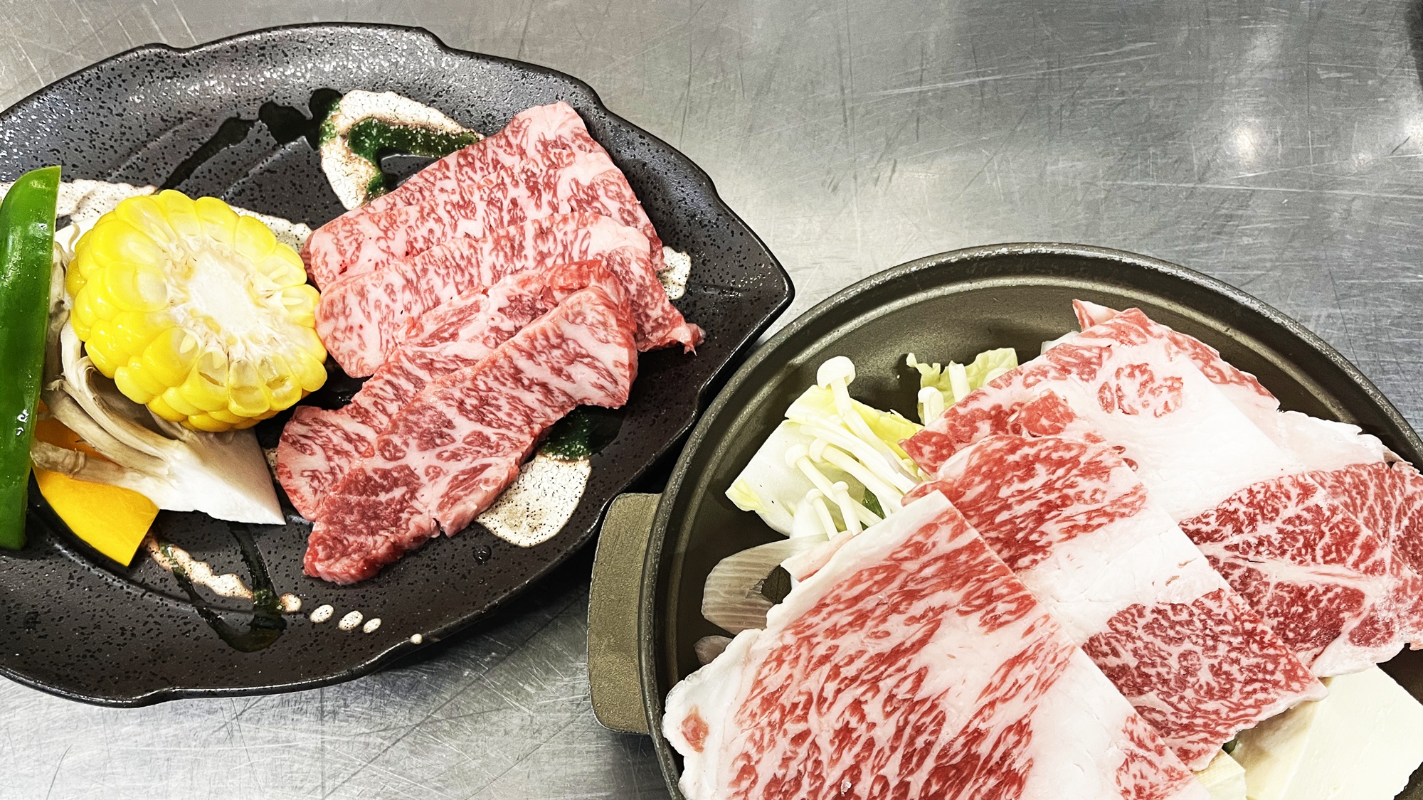 *飛騨牛石焼、飛騨牛スキ焼