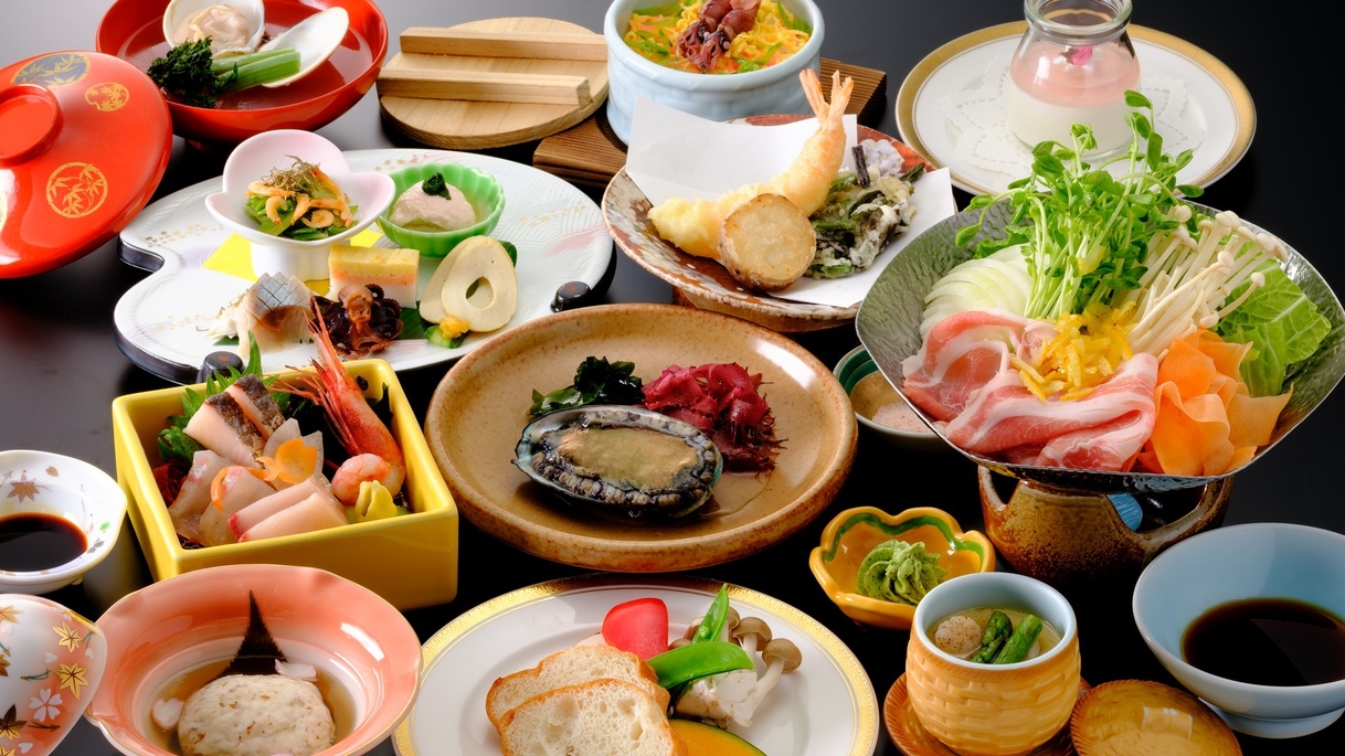 【活アワビ付桜会席】鳥取春の旬をグレードアップ！鮑の踊り焼きを特製ソースで！