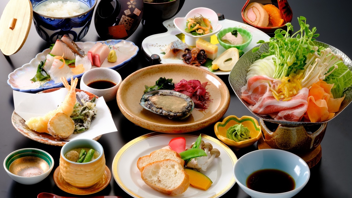 【活アワビ付桃会席】三朝温泉を満喫！春の味覚＆鮑の踊り焼きを特製ソースで！