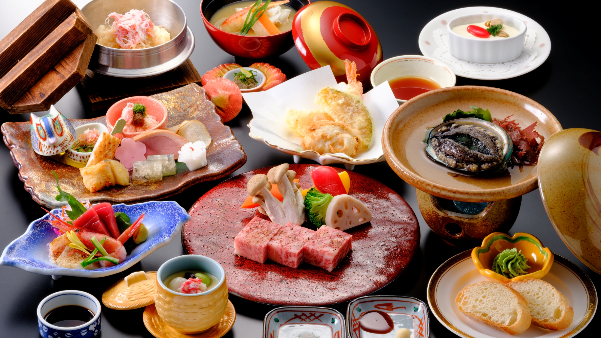 *【極会席】渓泉閣が誇るWメインが一度に味わえる