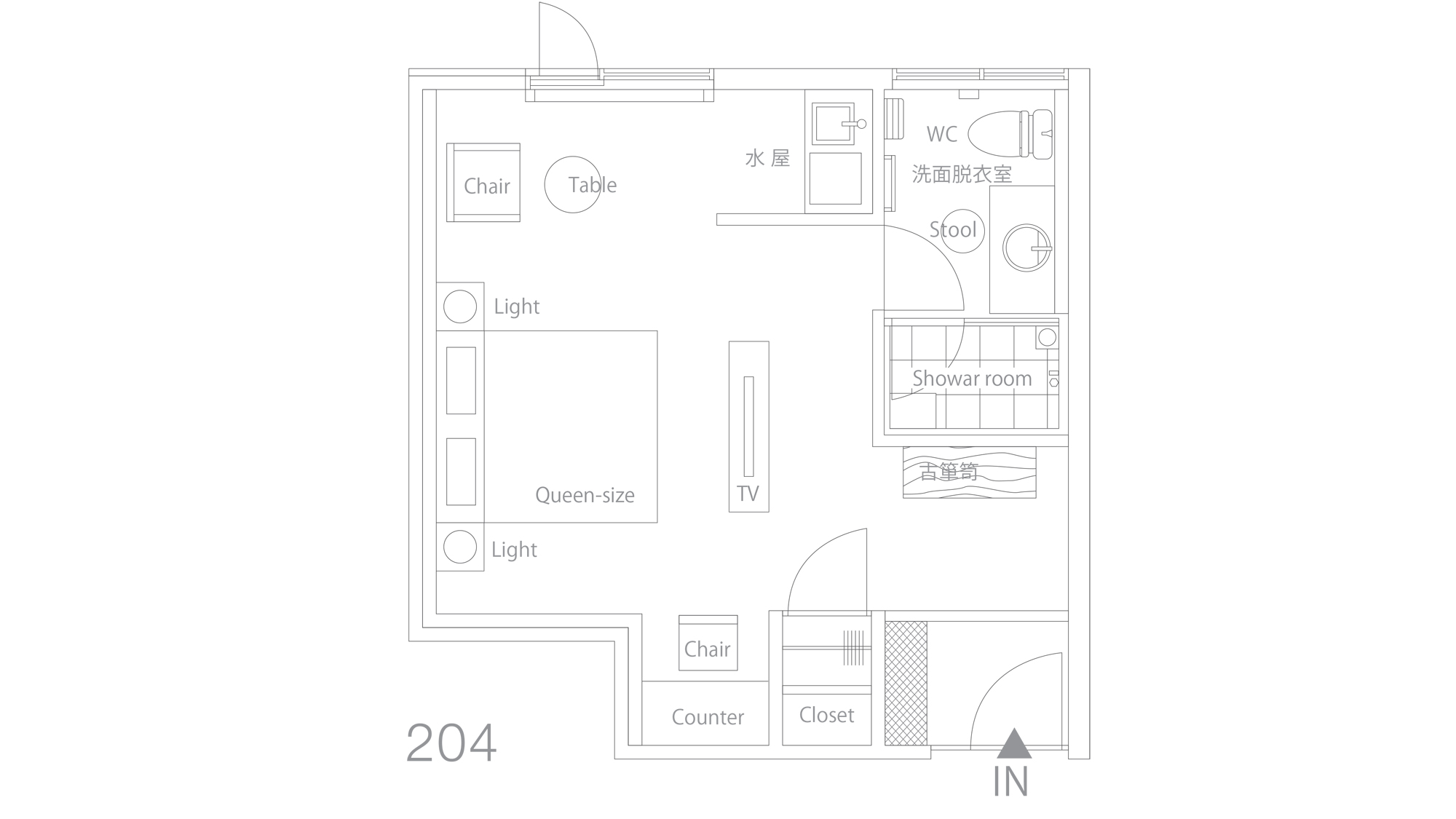 【204＊】本館／スーペリアダブル（2名）平面図