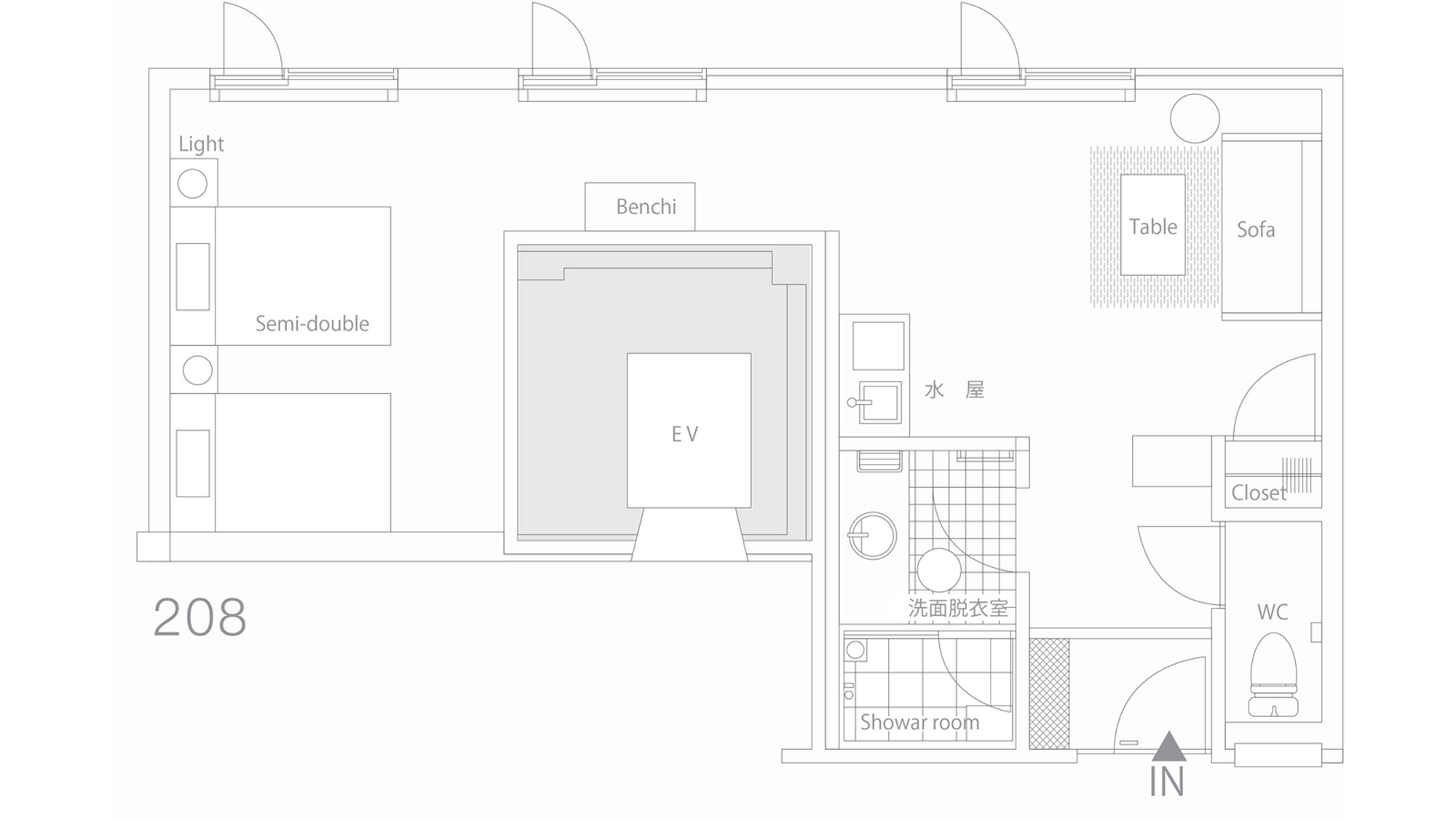【208＊】本館／スーペリアツイン（2名）平面図