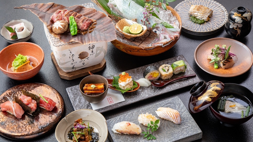 【SHIKKOKU】佐賀牛とイカ活造り付き鮨会席（2食付）