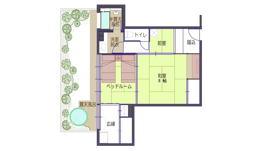 令和3年改装【2階庭園付き和室】源泉掛流し露天+半露天風呂