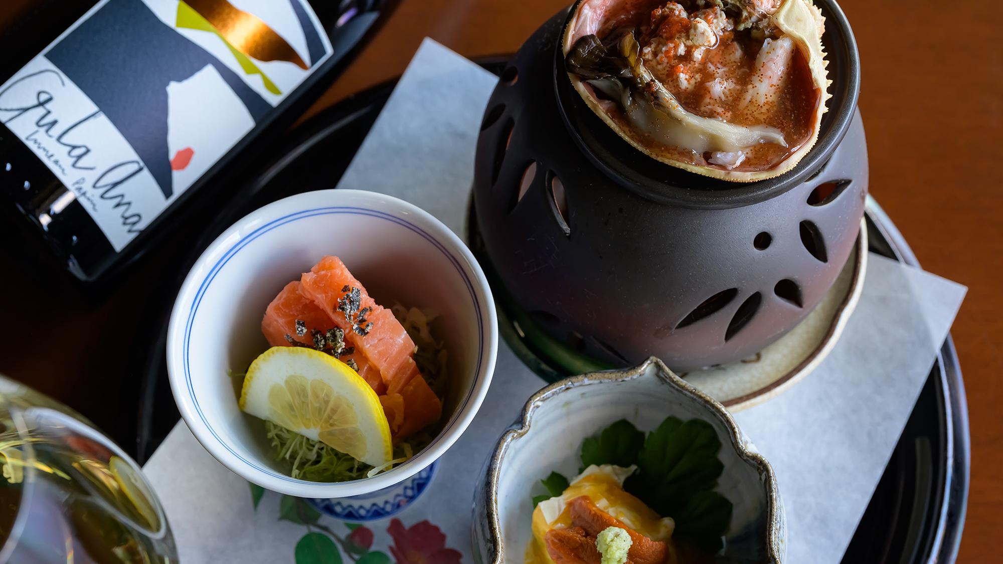 先付けにはミネラル感、引き締まった酸を感じる一本をコーディネイト。