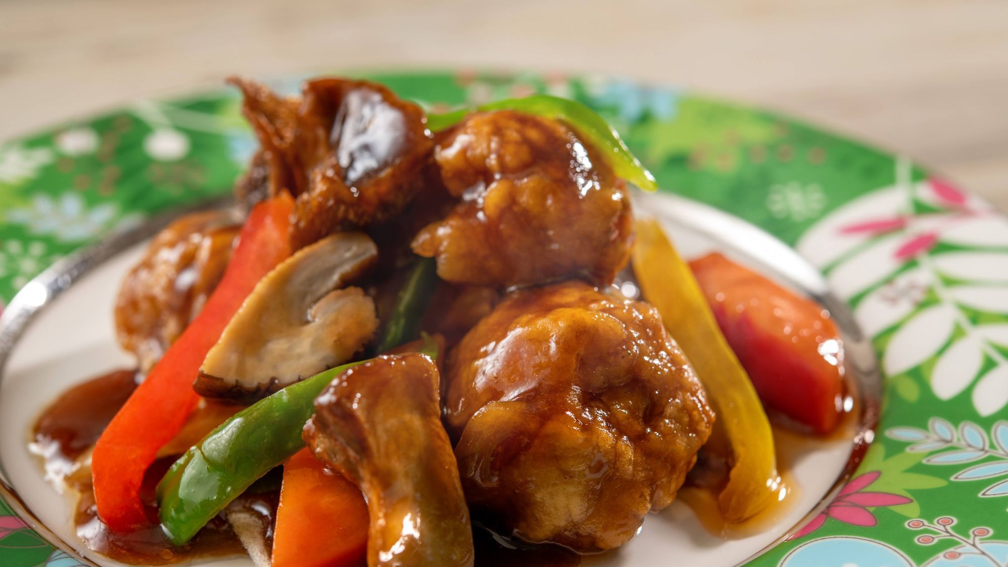 麓山高原豚といわききのこの香醋炒め（春メニュー）