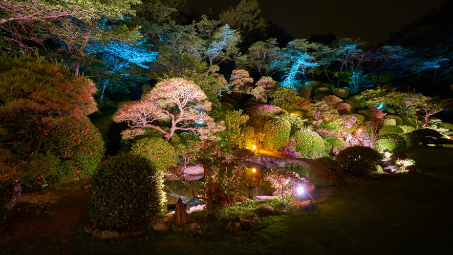  毎晩催される庭園を彩る光のリュージョン。