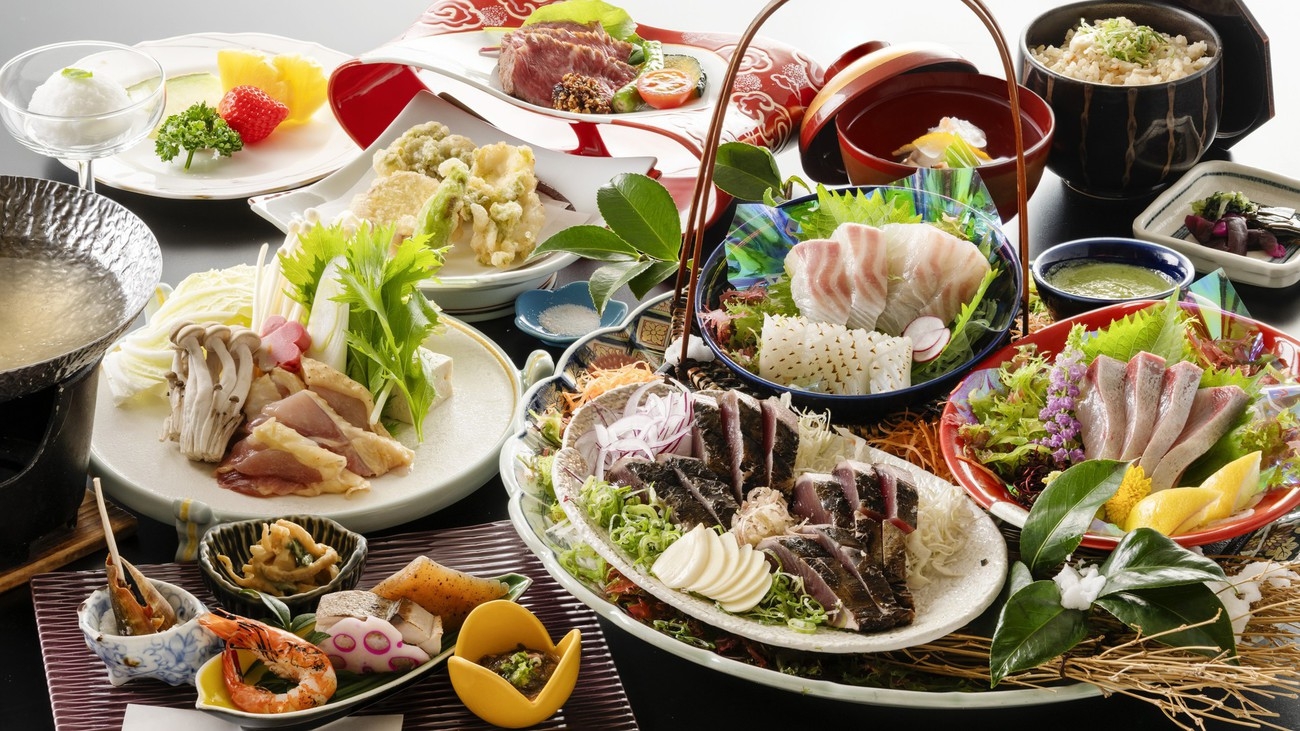 【旬彩物語／雪見コース】土佐極鶏あしずりキングの柚子塩鍋やクエの天麩羅、旬魚の御造り＆鰹タタキ付