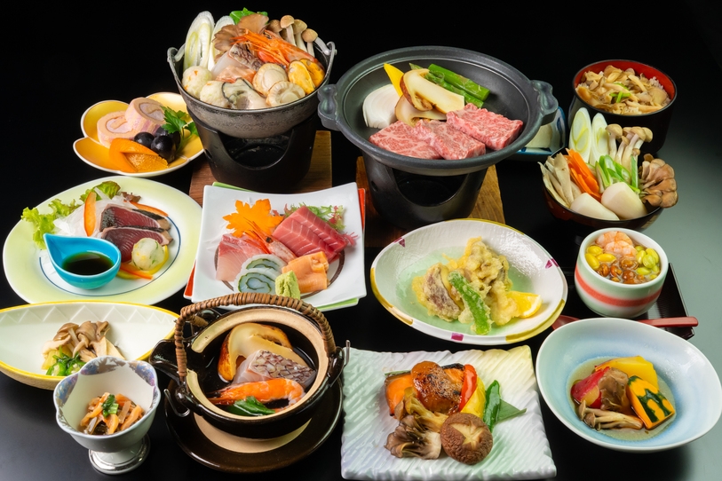 【2025秋　一泊二食付き①】「紫波もちもち牛」「松茸」「秋鮭」「きのこ」料理長おすすめ和会席膳！