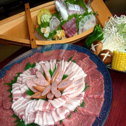 【楽天スーパーSALE】5％OFF【焼肉鉄板焼き＆お刺身♪国産お肉の鉄板焼き＆地魚のお刺身付プラン