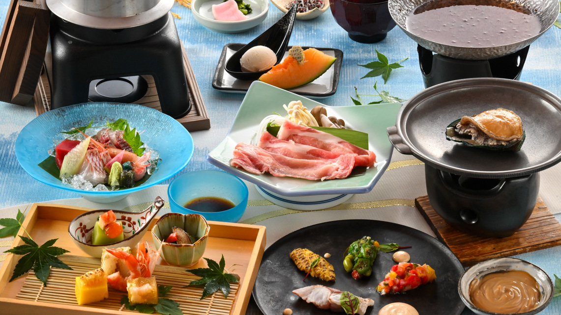 夕食　夏の基本会席　※2025年6月15日（日）頃から2025年9月14日（日）頃までの献立例です。