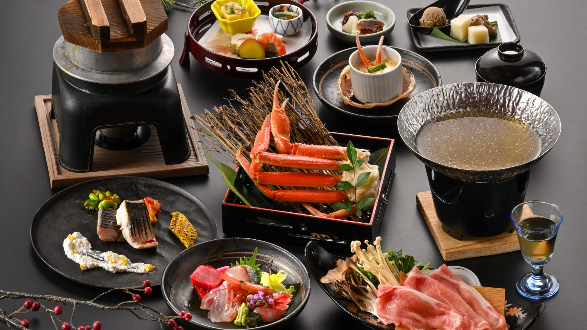 夕食　冬の基本会席（2025年12月15日頃から2026年3月14日頃までの献立例）