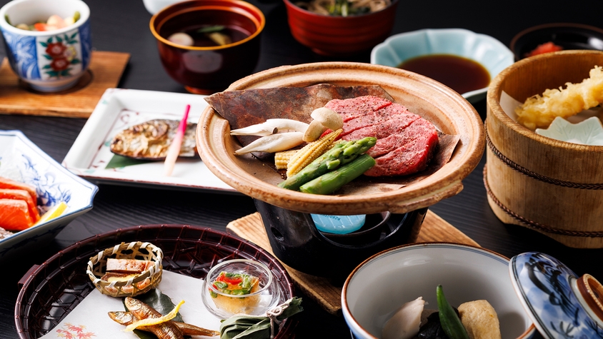 【夕朝食付】A3等級飛騨牛ステーキと旬の和会席と温泉付き朝食プラン　駐車場無料♪