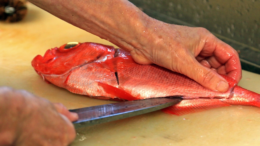 新鮮なお魚を宿で調理