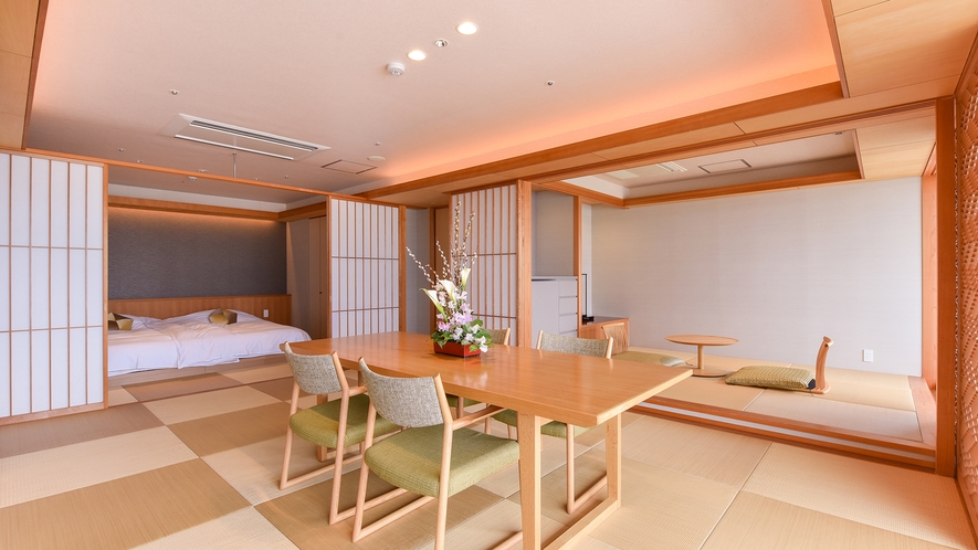 *【露天風呂付客室（緑の晶）・和室】白を基調とした明るいシンプルなお部屋です。