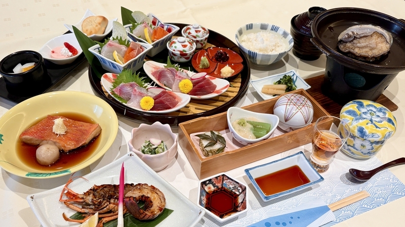 ＜１泊限定！イチ押しプラン＞酒蒸し鮑の臥龍梅焼・金目鯛煮付・伊勢海老鬼殻焼付　磯会席