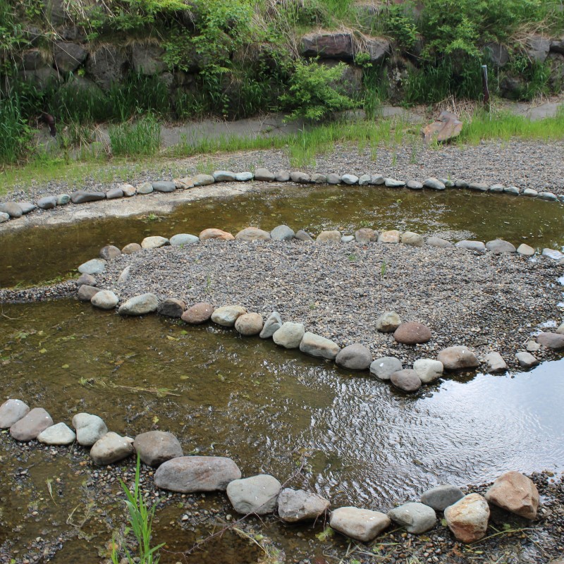 釣り堀横で水遊び